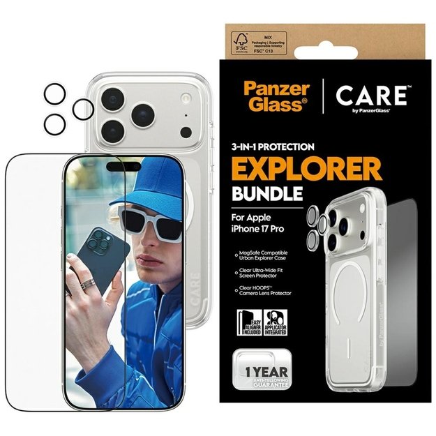CARE by PanzerGlass Flagship Explorer 3-in-1 Case + Glass + Lens Protection Kit for iPhone 17 Pro