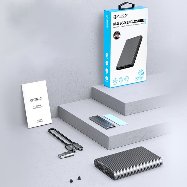 Kieszeń dyskowa podw&oacute;jna Orico AM2C3-2SN na dwa dyski M.2 SATA+NVME USB-C 3.2 6Gb/s / 10Gb/s - szara 5