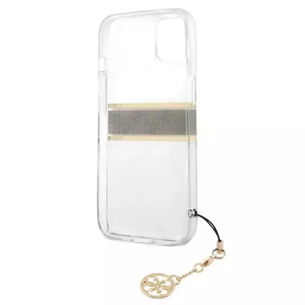 Guess GUHCP13SKB4GBR iPhone 13 mini 5.4  Transparent hardcase 4G Brown Strap Charm 6