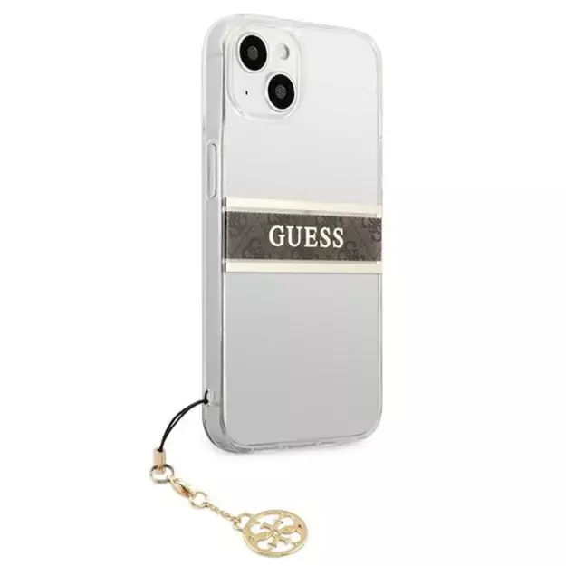 Guess GUHCP13SKB4GBR iPhone 13 mini 5.4  Transparent hardcase 4G Brown Strap Charm 3