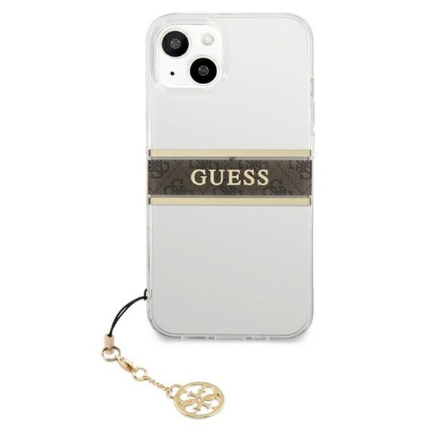 Guess GUHCP13SKB4GBR iPhone 13 mini 5.4  Transparent hardcase 4G Brown Strap Charm 9