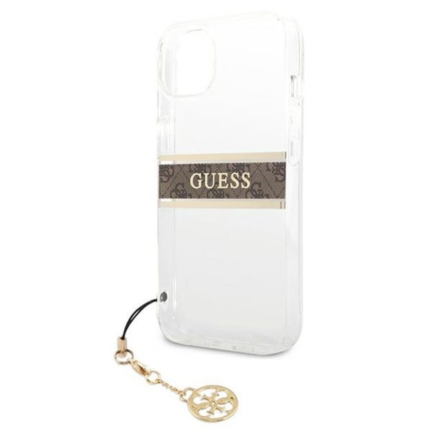 Guess GUHCP13SKB4GBR iPhone 13 mini 5.4  Transparent hardcase 4G Brown Strap Charm 12