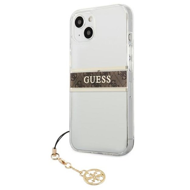 Guess GUHCP13SKB4GBR iPhone 13 mini 5.4  Transparent hardcase 4G Brown Strap Charm 8