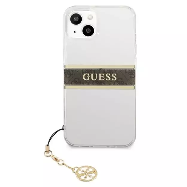 Guess GUHCP13SKB4GBR iPhone 13 mini 5.4  Transparent hardcase 4G Brown Strap Charm 2