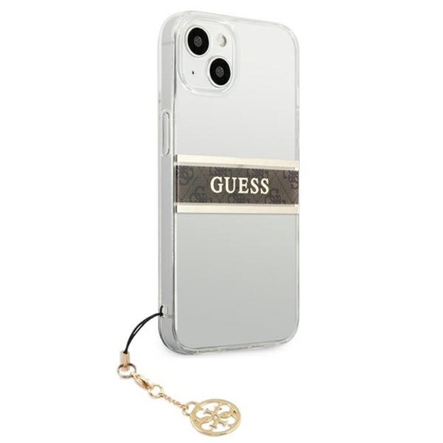 Guess GUHCP13SKB4GBR iPhone 13 mini 5.4  Transparent hardcase 4G Brown Strap Charm 10