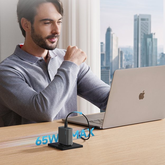 Cuktech CUKAD653EUGR 65W GaN Wall Charger 2 x USB-C 1 x USB-A - Gray 1