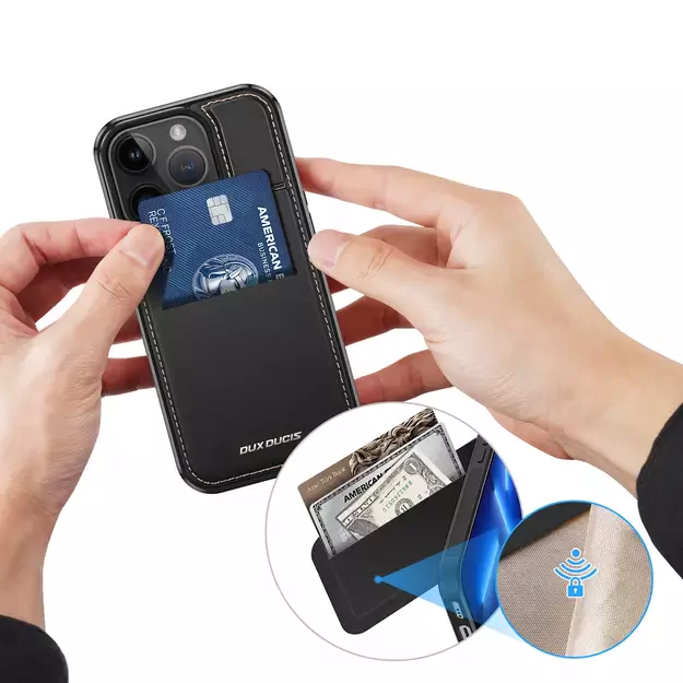 3in1 Wallet Case with Stand for iPhone 13 Pro MagSafe RFID Blocker Dux Ducis Rafi Mag - Black 24
