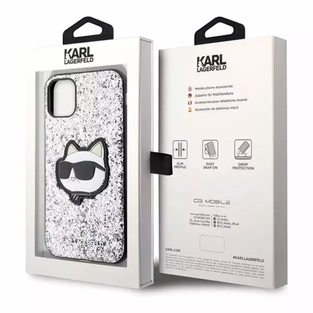 Karl Lagerfeld KLHCN61G2CPS iPhone 11 / Xr 6.1  silver/silver hardcase Glitter Choupette Patch 7
