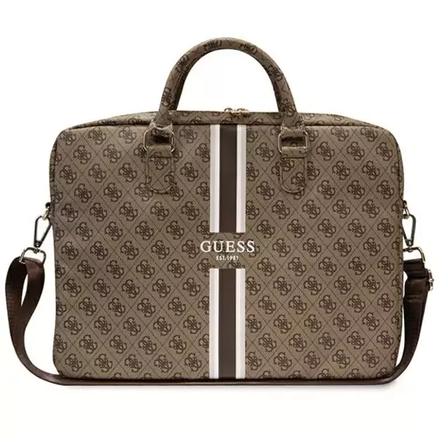 Guess 4G Printed Stripes bag for a 16&quot  laptop - brown