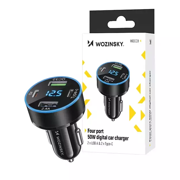 Wozinsky WDCCB Car Charger with Display 50W 2xUSB-C / 2xUSB-A - Black 8