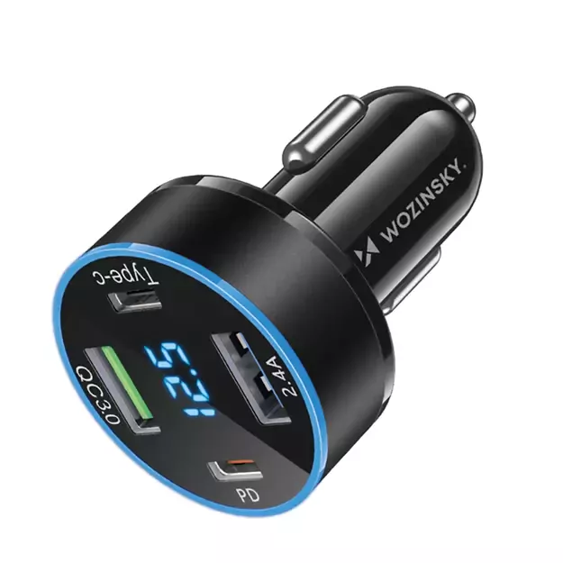 Wozinsky WDCCB Car Charger with Display 50W 2xUSB-C / 2xUSB-A - Black 3