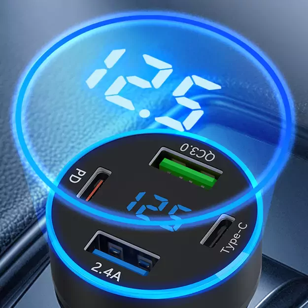 Wozinsky WDCCB Car Charger with Display 50W 2xUSB-C / 2xUSB-A - Black 7