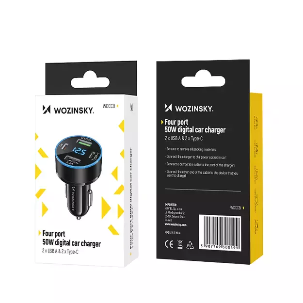 Wozinsky WDCCB Car Charger with Display 50W 2xUSB-C / 2xUSB-A - Black 9