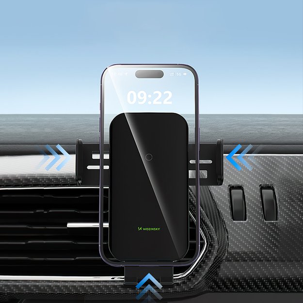 Wozinsky WEDZ-3Y8S clamp car holder with 15W inductive charger for phone on the air vent - black 10