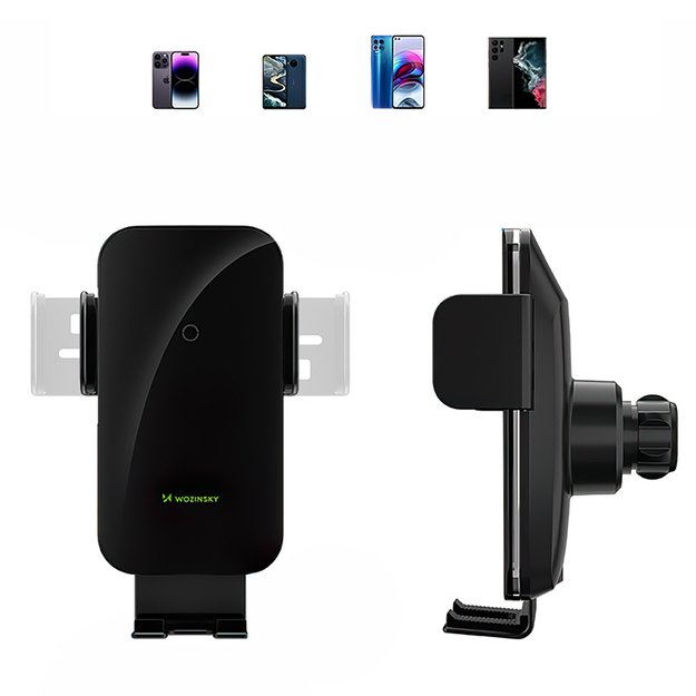 Wozinsky WEDZ-3Y8S clamp car holder with 15W inductive charger for phone on the air vent - black 7