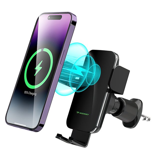 Wozinsky WEDZ-3Y8S clamp car holder with 15W inductive charger for phone on the air vent - black 4