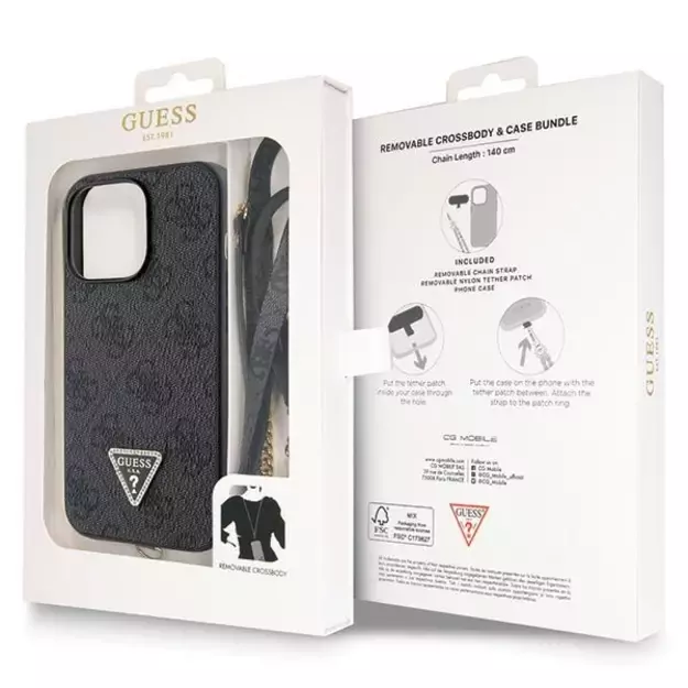 Guess GUHCP13LP4TDSCPK Case for iPhone 13 Pro / 13 - Black Crossbody 4G Metal Logo 16