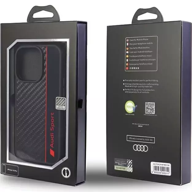 Audi Carbon Fiber Stripe iPhone 14 Pro 6.1&quot  black/black hardcase AUS-TPUPCIP14P-R8/D1-BK 5
