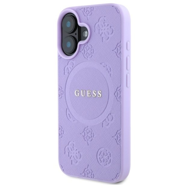 Guess Saffiano Peony Classic Logo MagSafe iPhone 16 Case - Purple 1