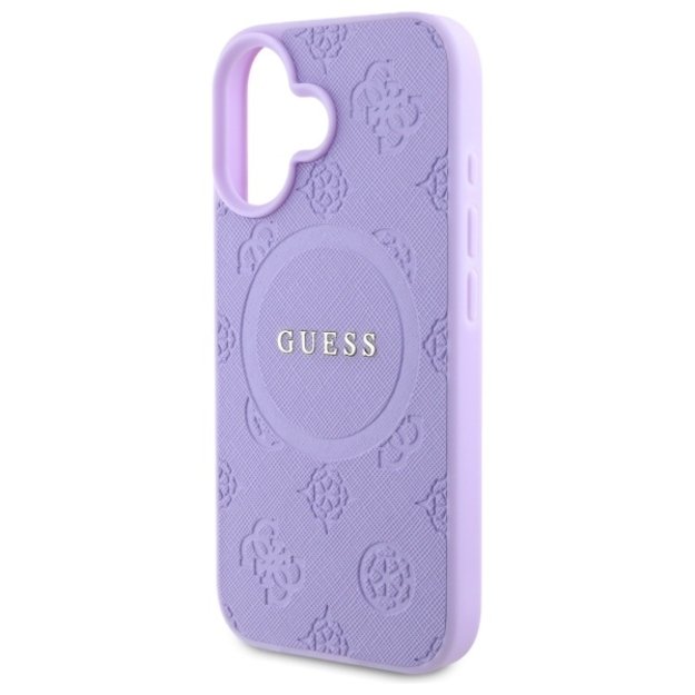 Guess Saffiano Peony Classic Logo MagSafe iPhone 16 Case - Purple 5