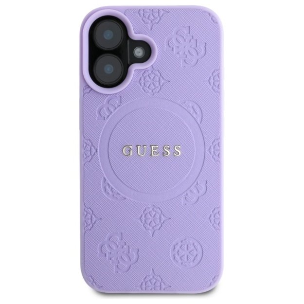Guess Saffiano Peony Classic Logo MagSafe iPhone 16 Case - Purple 2
