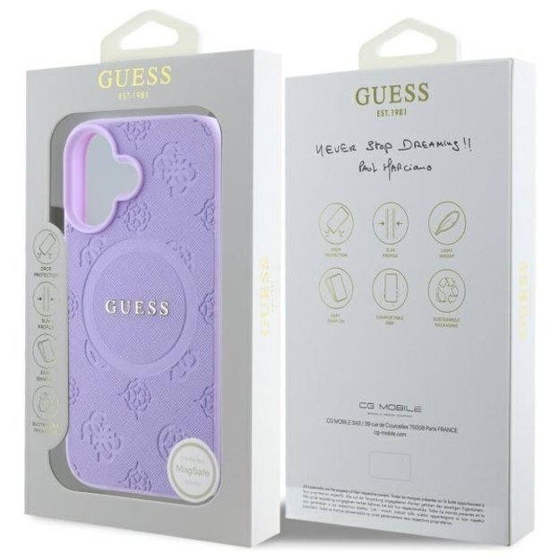 Guess Saffiano Peony Classic Logo MagSafe iPhone 16 Case - Purple 7
