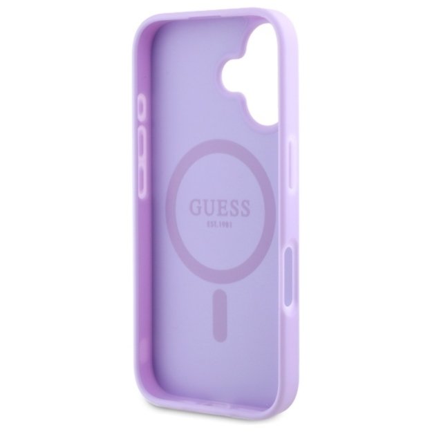 Guess Saffiano Peony Classic Logo MagSafe iPhone 16 Case - Purple 6