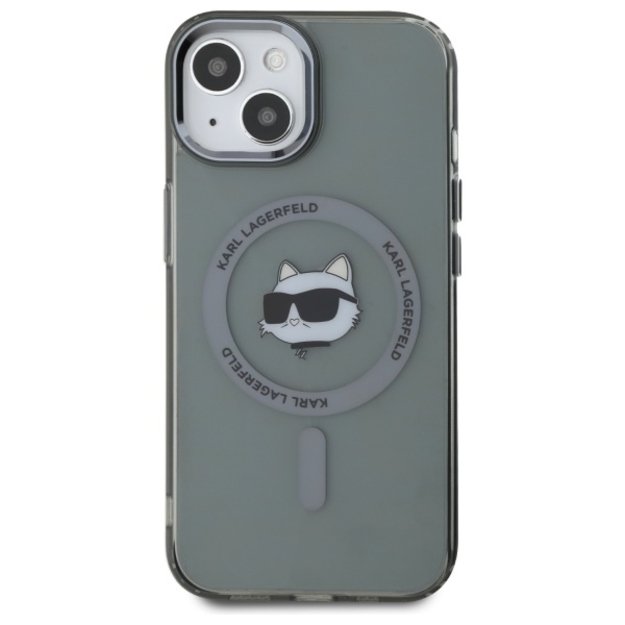 Karl Lagerfeld KLHMP15SHLSCHK iPhone 15 6.1&quot  black/black hardcase IML Metal Choupette Head MagSafe 2