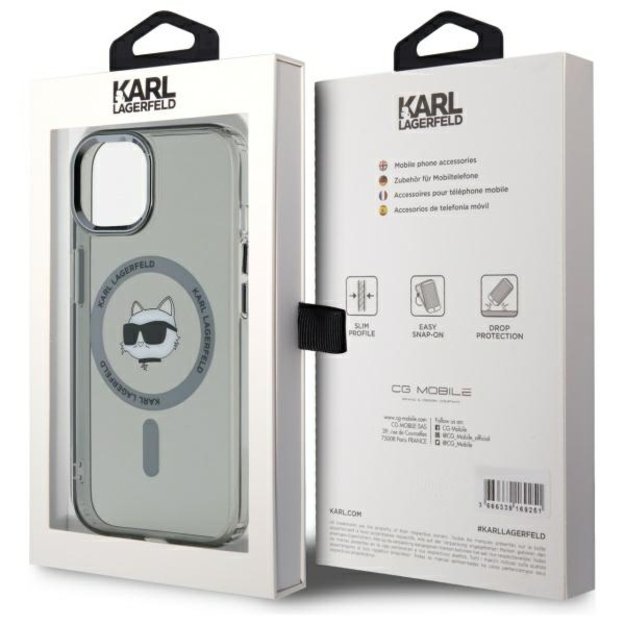 Karl Lagerfeld KLHMP15SHLSCHK iPhone 15 6.1&quot  black/black hardcase IML Metal Choupette Head MagSafe 7