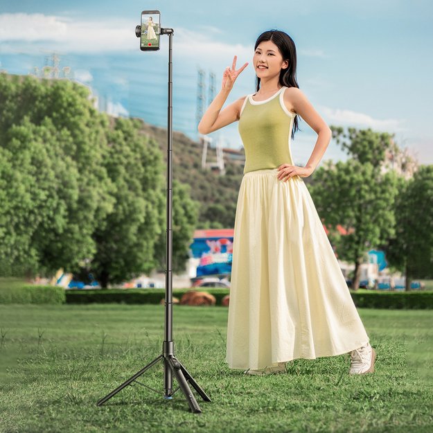 Selfie stick Wozinsky WRZP1 with automatically extendable legs, tripod function, 1.7m - black 10