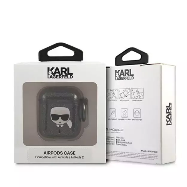 Karl Lagerfeld KLA2UKHGK AirPods cover czarny/black Glitter Karl`s Head 4