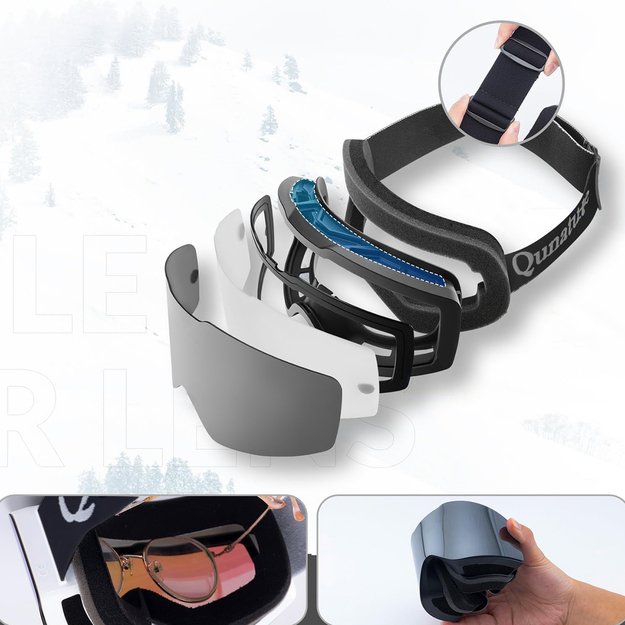 Qunature Black Frameless Ski Goggles - Black 2