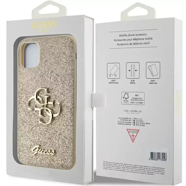 Guess GUHCN61HG4SGD case for iPhone 11 / Xr - gold Glitter Script Big 4G 14