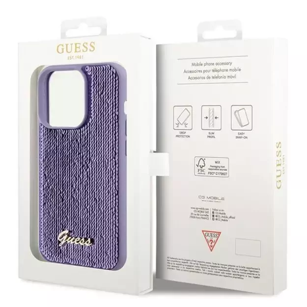 Guess Sequin Script Metal case for iPhone 15 Pro - purple 7
