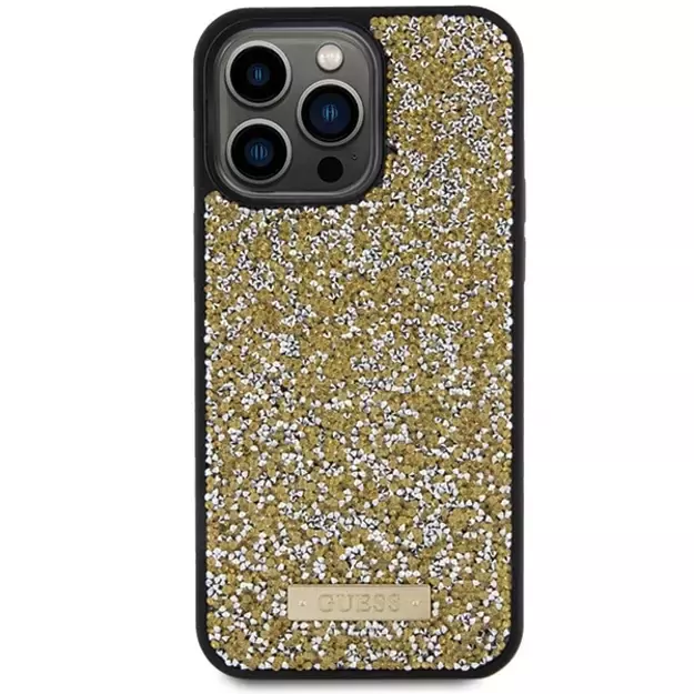 Guess Rhinestone Metal Logo case for iPhone 15 Pro Max - yellow 9