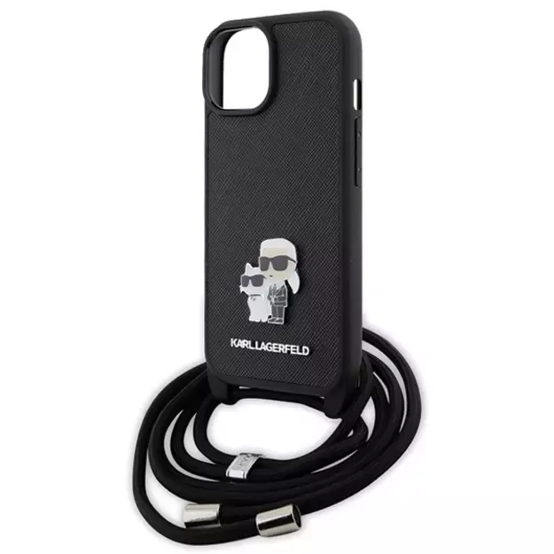 Karl Lagerfeld Crossbody Saffiano Metal Pin Karl & Choupette case for iPhone 15 - black 4