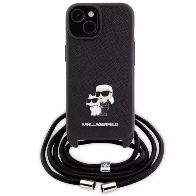 Karl Lagerfeld Crossbody Saffiano Metal Pin Karl & Choupette case for iPhone 15 - black 1