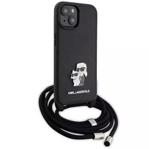 Karl Lagerfeld Crossbody Saffiano Metal Pin Karl & Choupette case for iPhone 15 - black 2