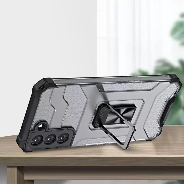 Crystal Ring Case tough hybrid cover + magnetic holder for Samsung Galaxy S22 + (S22 Plus) black 1