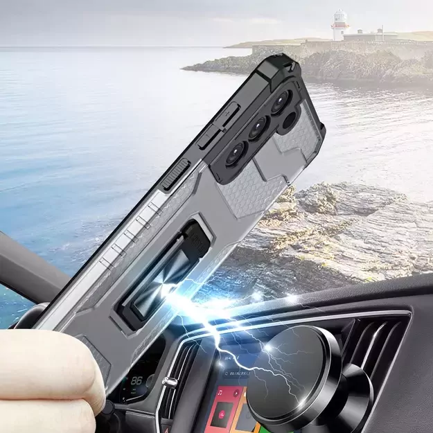 Crystal Ring Case tough hybrid cover + magnetic holder for Samsung Galaxy S22 + (S22 Plus) black 3