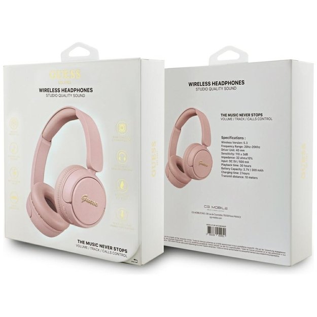 Guess Metal Logo Script Over-Ear Headphones - Pink 3