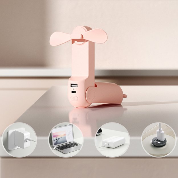 Jisulife Handheld Fan Life8 Portable USB Fan with Power Bank Function 2000mAh and Flashlight - Pink 1