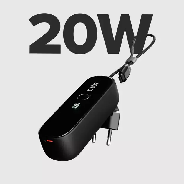 SBS Hybrid PD 20W 5000mAh Power Bank with Built-in Cable and Foldable Plug - Black 1