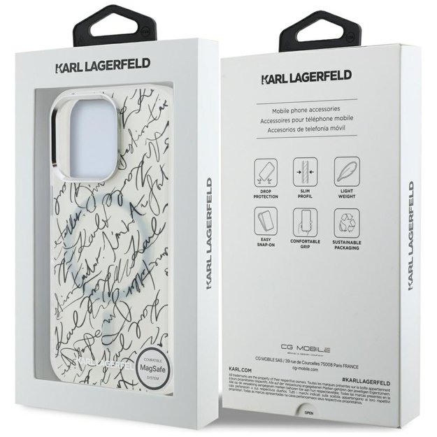 Karl Lagerfeld IML Karl Script Pattern MagSafe Case for iPhone 16 Pro Max - White 7