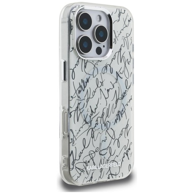 Karl Lagerfeld IML Karl Script Pattern MagSafe Case for iPhone 16 Pro Max - White 3