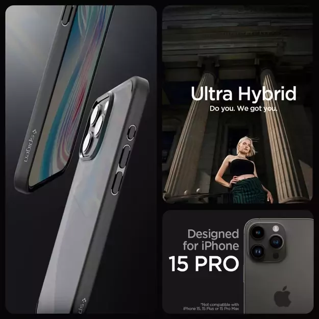 Spigen Ultra Hybrid iPhone 15 Pro Case - Clear Black 27