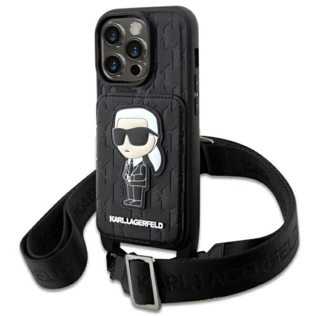 Karl Lagerfeld KLHCP14LCSAKHPKK iPhone 14 Pro 6.1  hardcase black/black Crossbody Saffiano Monogram Ikonik