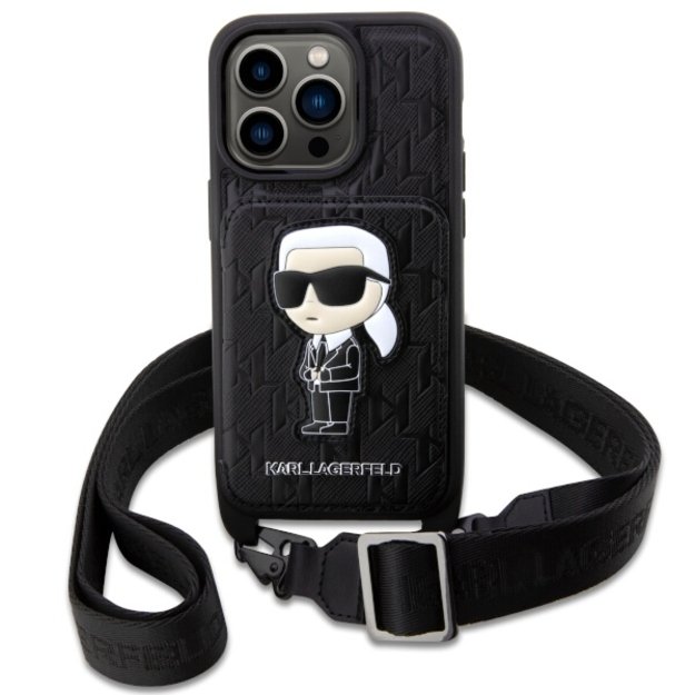 Karl Lagerfeld KLHCP14LCSAKHPKK iPhone 14 Pro 6.1  hardcase black/black Crossbody Saffiano Monogram Ikonik 1