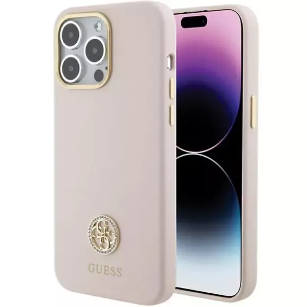 Guess Silicone Logo Strass 4G Case for iPhone 15 Pro Max - Pink