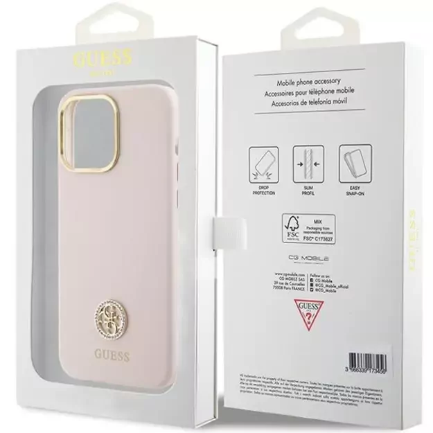 Guess Silicone Logo Strass 4G Case for iPhone 15 Pro Max - Pink 14
